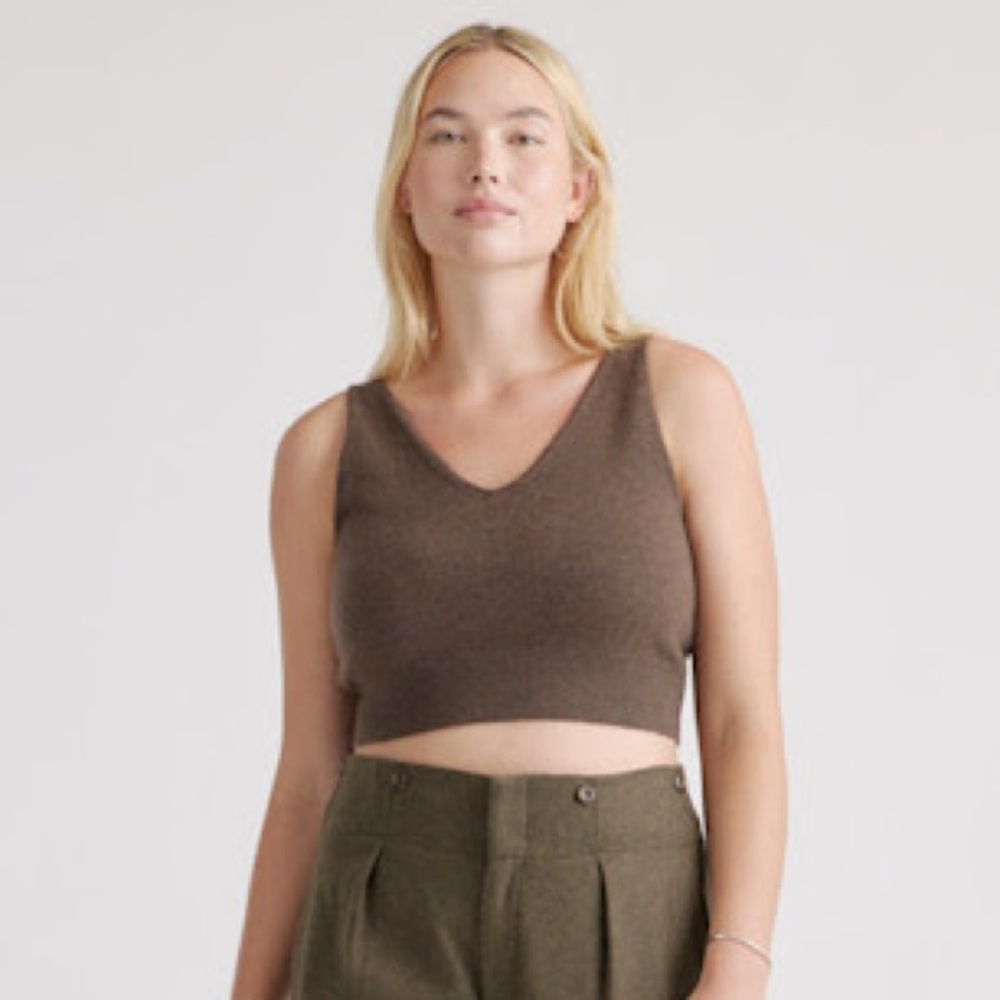FOR @brmw1620 - Quince Mongolian Cashmere Cropped Tank, Brown, Size S